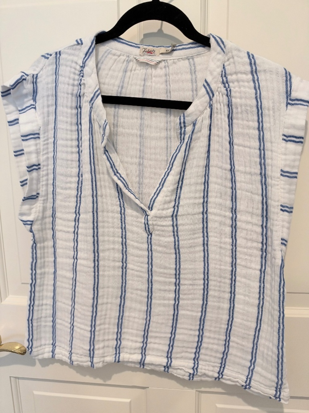 Faherty Blue & White Striped Gauze Blouse | XL